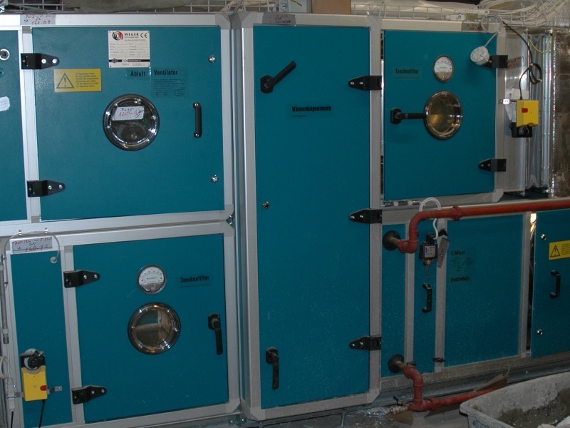 Heat recovery ventilation unit in a basement mechanical room
