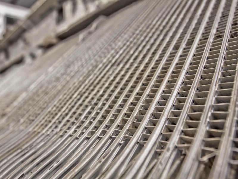 Close-up of brazed aluminum microchannel core construction
